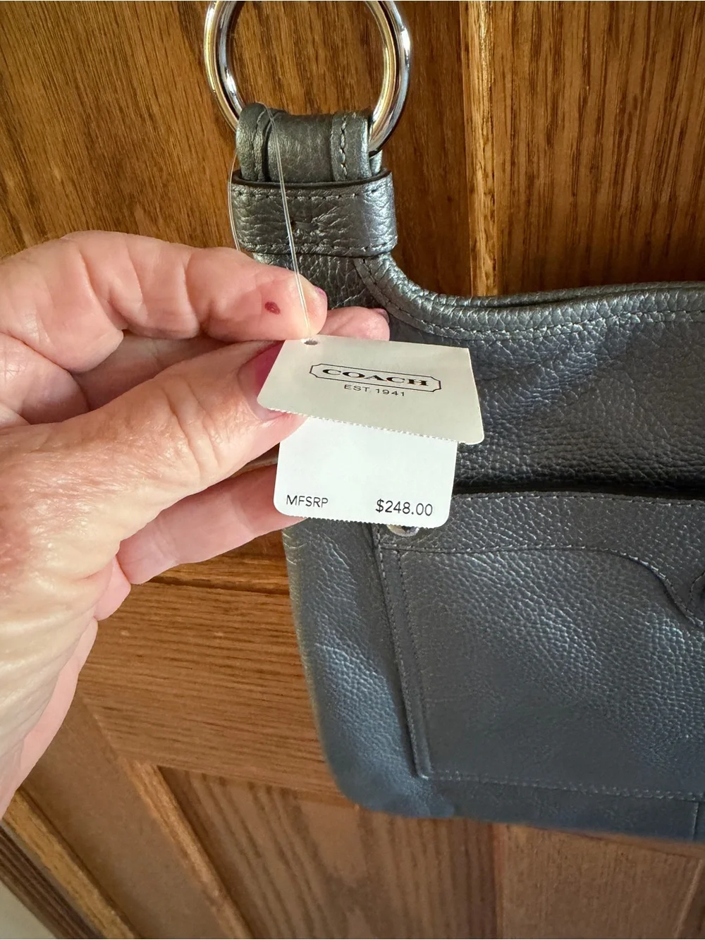 New Classic Coach Silver Pewter Leather Crossbody Bag